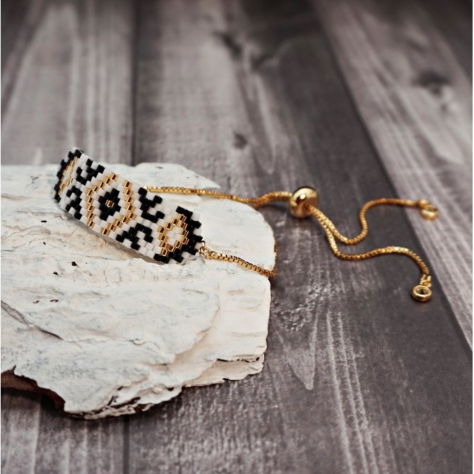 18K Gold Filled Bracelet of Seed Beads adjustable with slider