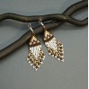 Small Brown-White Boho Shades Beaded Earrings with Fringe of Seed Beads Toho