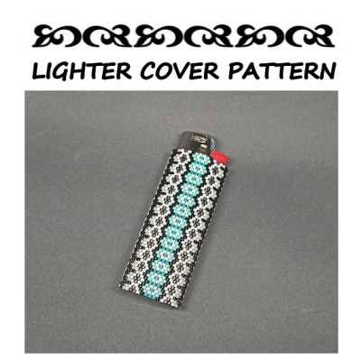 Pattern for Beaded Lighter Cover - Turquoise, White, and Black Design