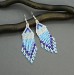 Small Light Blue Beaded Earrings with Fringe of Seed Beads Toho
