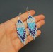 Small Light Blue Beaded Earrings with Fringe of Seed Beads Toho