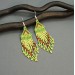 Small Lime Green Beaded Earrings with Fringe of Seed Beads Toho