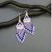 Small Navy Blue and Pink Shades Beaded Earrings with Fringe of Seed Beads Toho