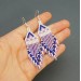 Small Navy Blue and Pink Shades Beaded Earrings with Fringe of Seed Beads Toho