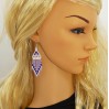 Small Navy Blue and Pink Shades Beaded Earrings with Fringe of Seed Beads Toho