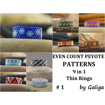Peyote Ring Patterns Set of 9 - Thin Rings Patterns - Collection 1 - 1