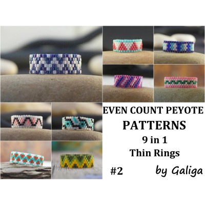Peyote Ring Patterns Set of 9 - Thin rings patterns - Collection 2