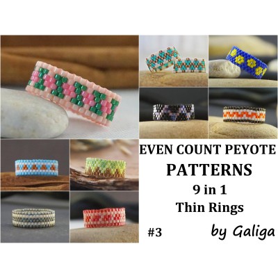 Peyote Ring Patterns Set of 9 - Thin rings patterns - Collection 3