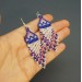 Small Cobalt Blue - White Shades Beaded Earrings with Fringe
