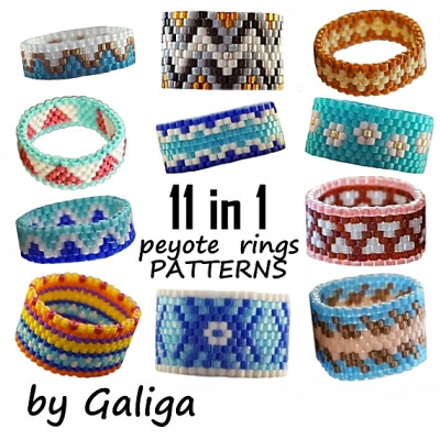 11 in 1 Peyote Ring Patterns Set - Unique Designs