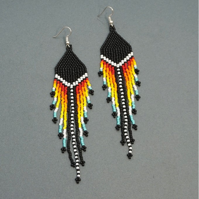 Long Black and Colorful Dangle Beaded Earrings