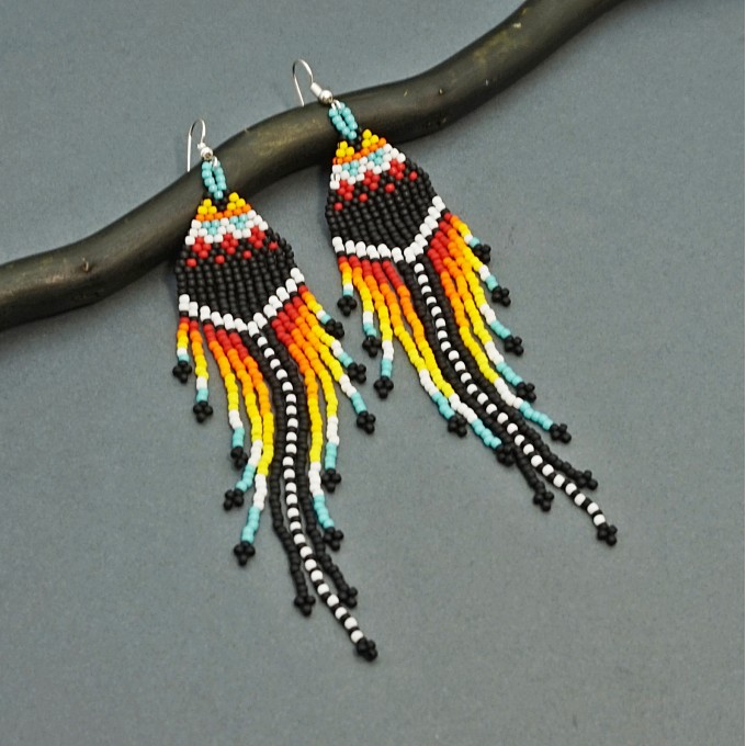 Long Shoulder Duster Colorful Dangle Beaded Earrings