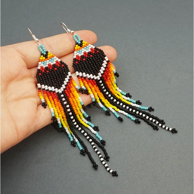 Long Shoulder Duster Colorful Dangle Beaded Earrings