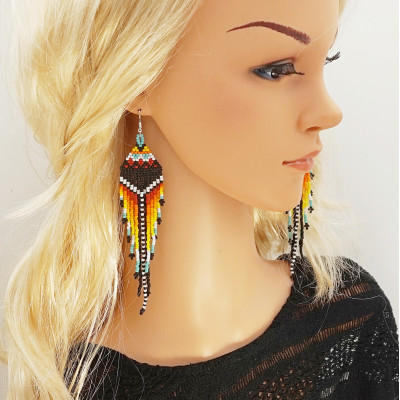 Long Shoulder Duster Colorful Dangle Beaded Earrings