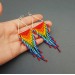 Colorful Rainbow Beaded Dangle Earrings on Silver Triangle