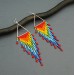 Colorful Rainbow Beaded Dangle Earrings on Silver Triangle