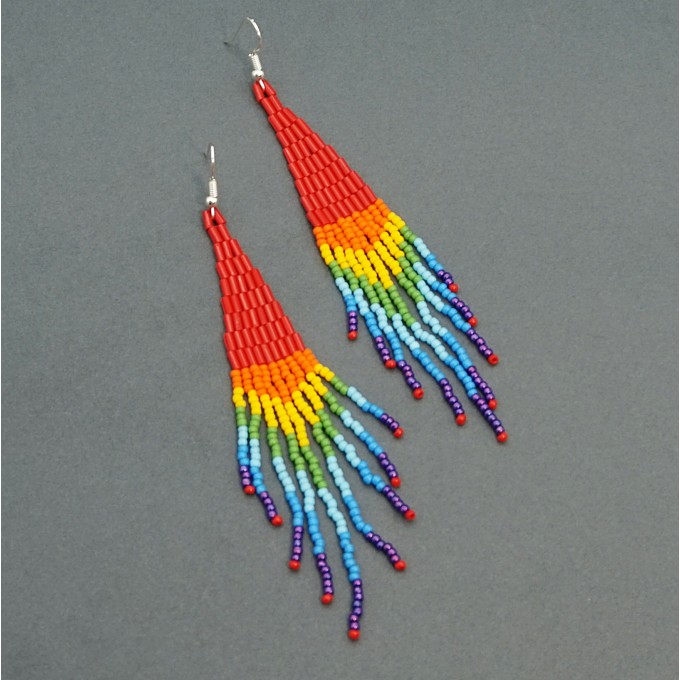 Long Colorful Rainbow Beaded Dangle Earrings