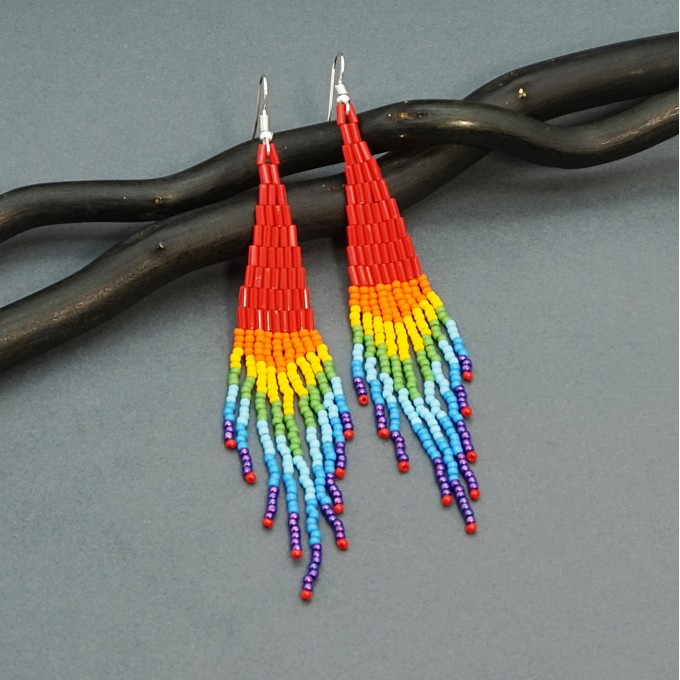 Long Colorful Rainbow Beaded Dangle Earrings