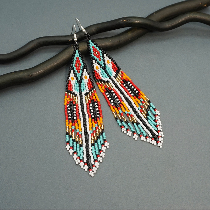 Long dangle native american style beaded earrings