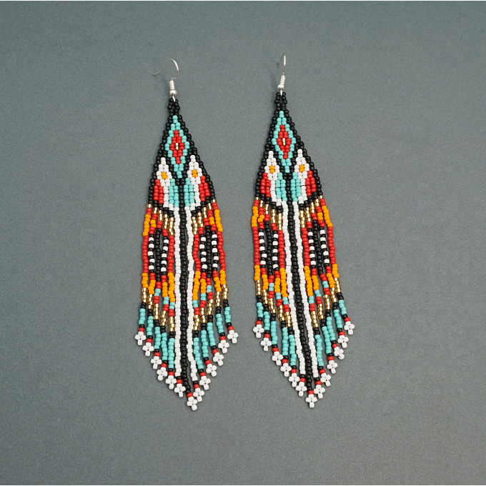 Long Dangle Native American Style Beaded Earrings Galiga Jewelry