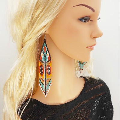 Long dangle native american style beaded earrings