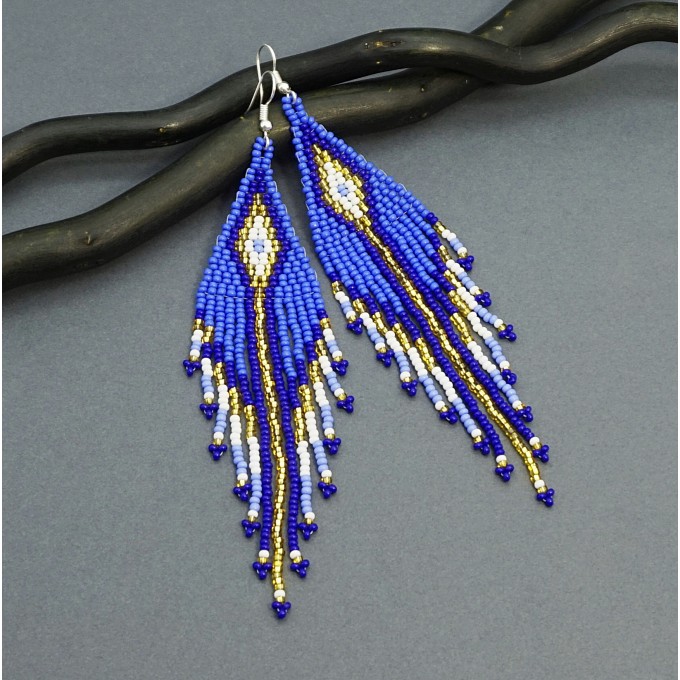 Cornflower blue beaded dangle earrings
