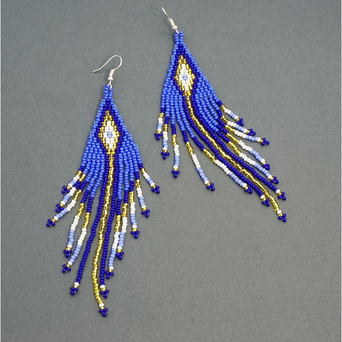 Cornflower blue beaded dangle earrings