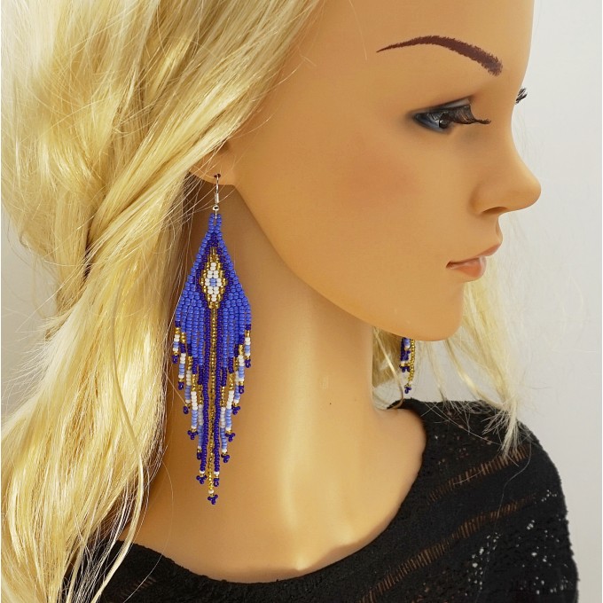 Cornflower blue beaded dangle earrings
