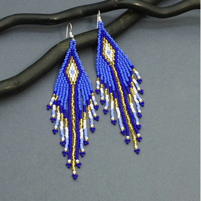 Cornflower blue with gold beaded dangle earrings
