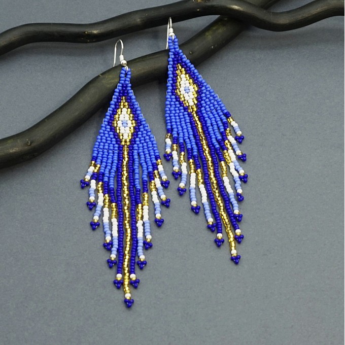 Cornflower blue beaded dangle earrings