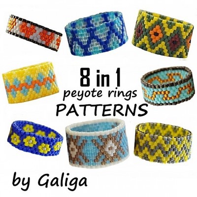 Peyote Ring Patterns Set of 8 - Colorful designs