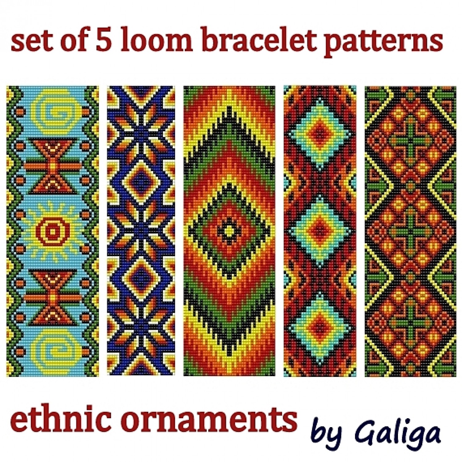 SET OF 5 Bead Loom Bracelet Patterns