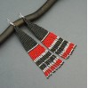 Long Red and Black Boho Dangle Beaded Earrings