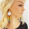 Long Colorful Striped Dangle Beaded Earrings with White Top