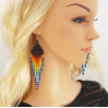 Shoulder Duster Bohemian Earrings in Rainbow Colors with Black Top