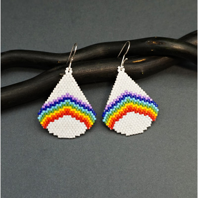 Small Beaded Earrings - Rainbow on White Background
